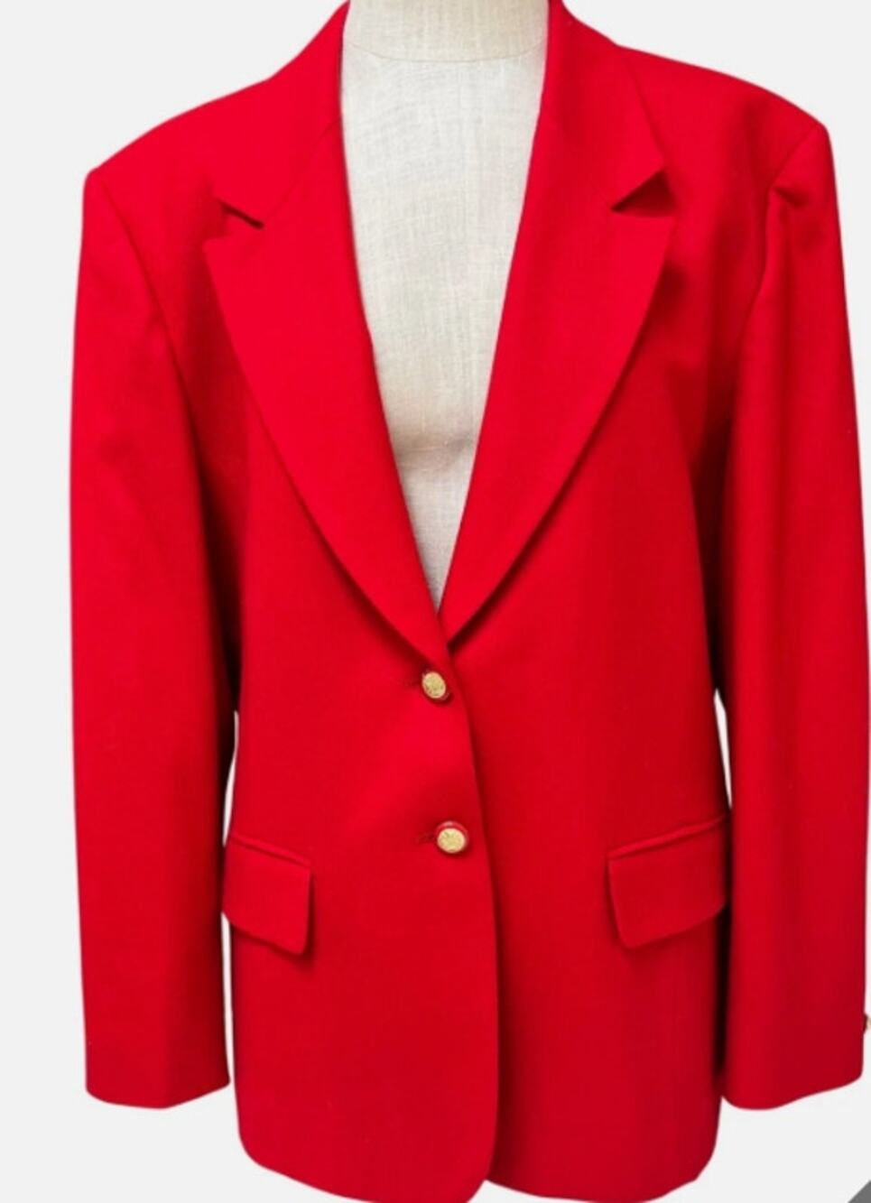 Pendleton Womens Vintage Red Wool Blazer Gold Crest Button USA Made Jacket Sz 16